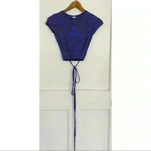 Women’s Blue and White Garage  Crop Top with Ties Around Waist Size XS